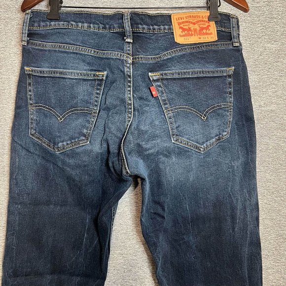 Levi's 511 Jeans Men 32 Blue Dark Wash Straight Leg Slim Fit Mid Rise Denim - Picture 10 of 16